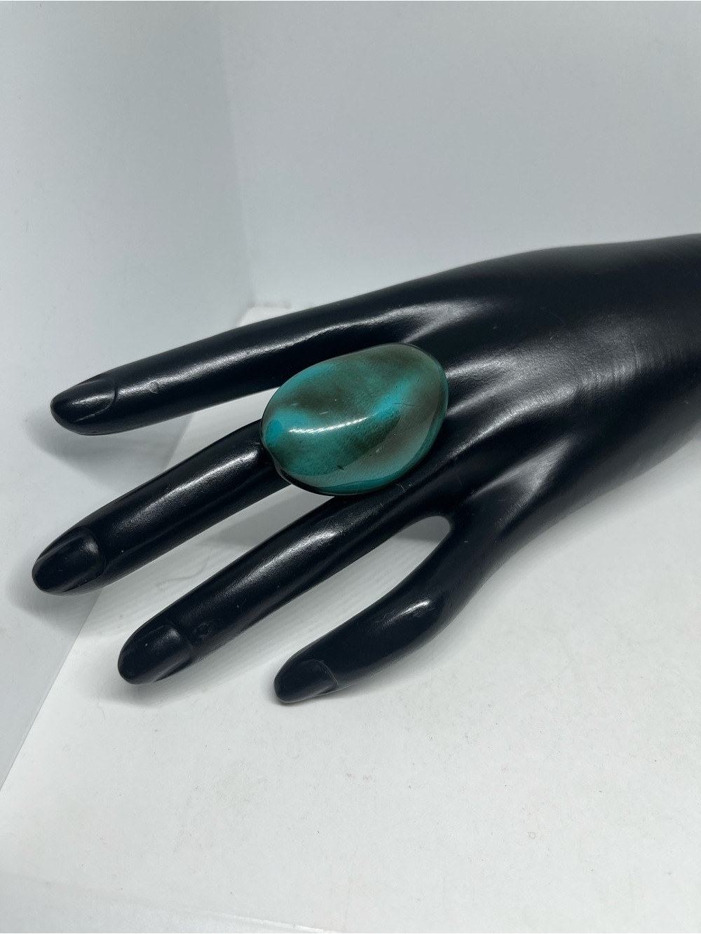 Turquoise Colored Resin Statement Oval Ring